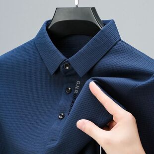 Men's Waffle Long Sleeved POLO Shirt with Letter Printed Lap