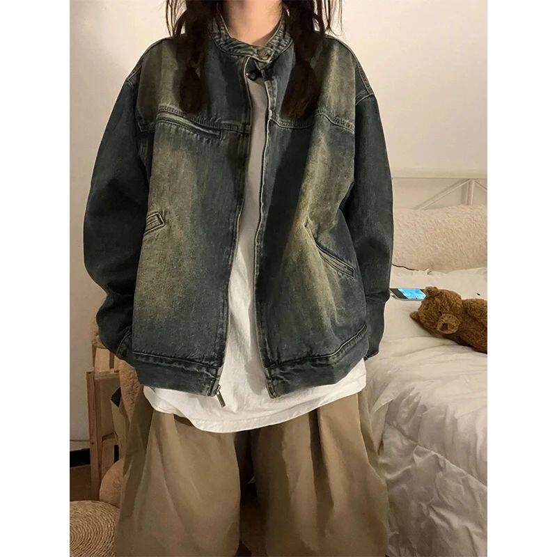 Vintage Denim Jacket Women Y2K Streetwear Oversized Jeans Co