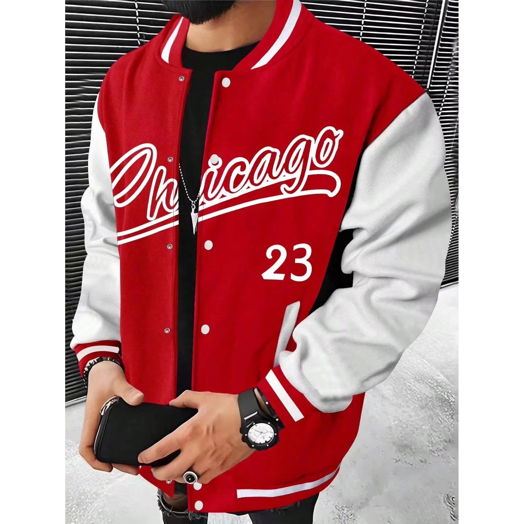 Manfinity Men's Letter Print Color-block Baseball Jacket Mot