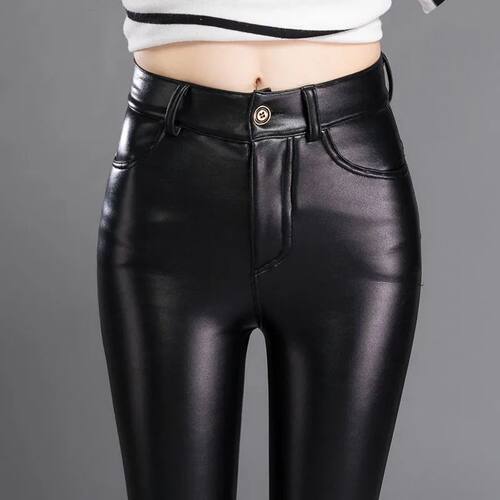 Stretch Skinny Leather Pants for Women Fleece Winter Velvet