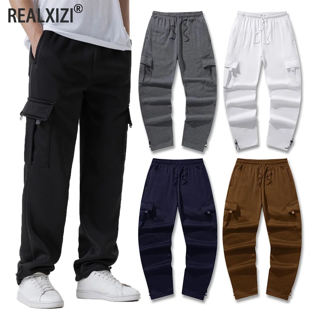 Men's Multi-Pockets Sweatpants Autumn Winter Drawstring Stra