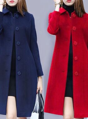S-4XL Autumn Women Coat Mid-Length Single-Breasted Solid Col
