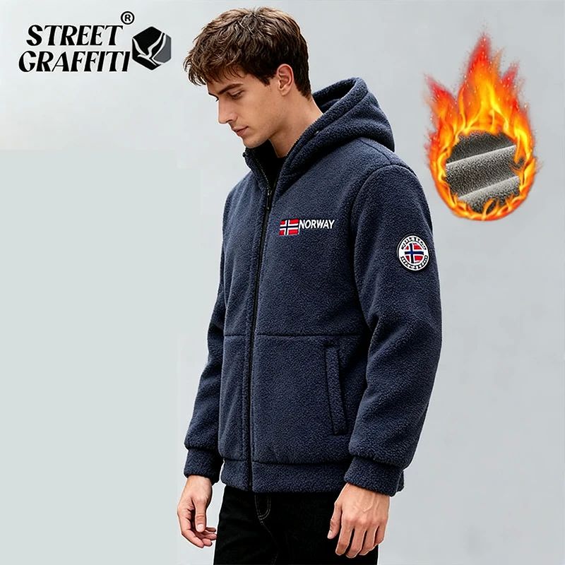 2025 Fleece Men's Coat Thickened Warm Windproof Loose Outdoo