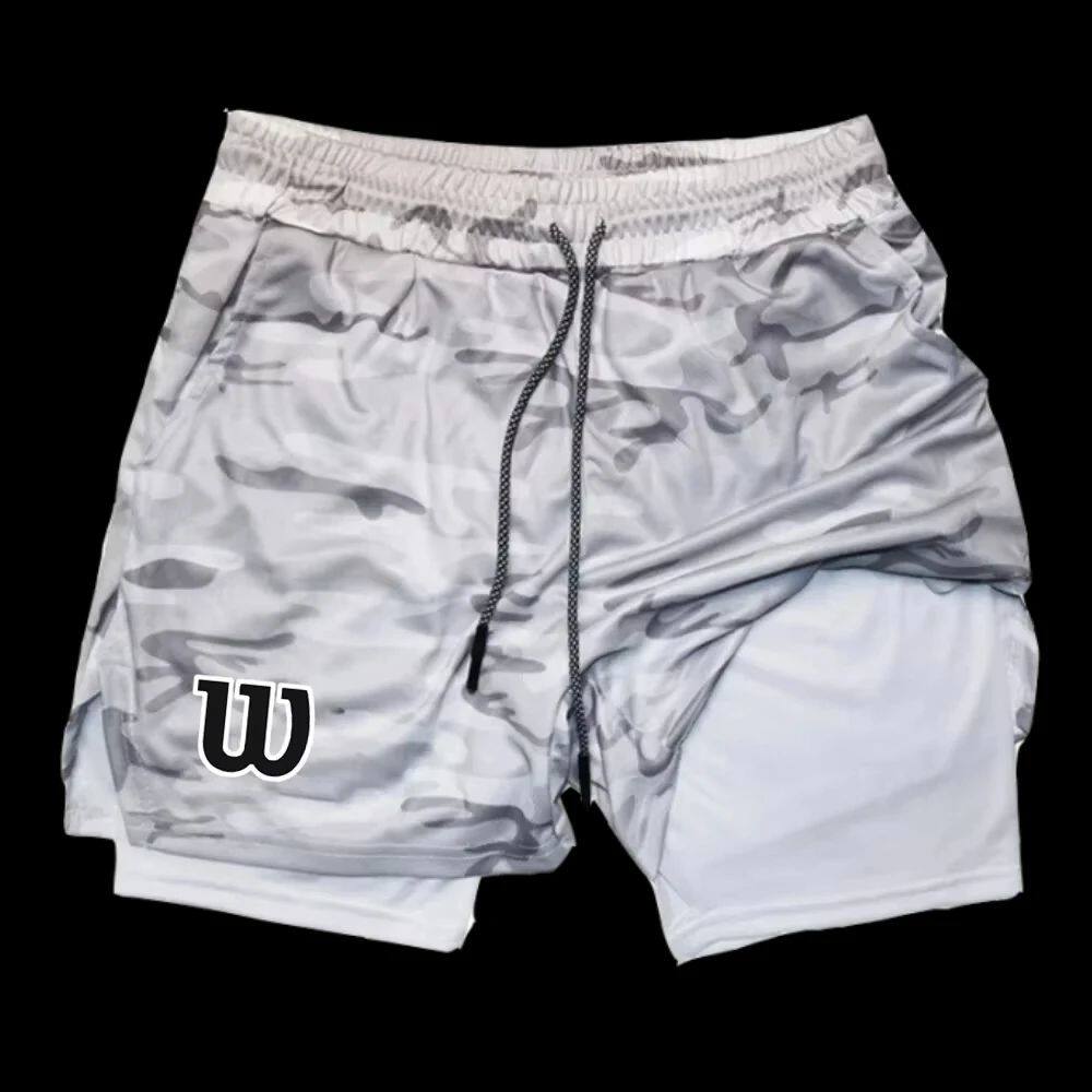 Men 2 in 1 Double Layer Running Shorts Sports Casual Gym Wor