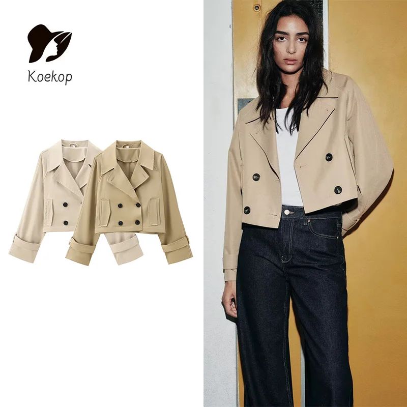 Koekop Women's Fashion Solid Color Trench Coat Style Jacket