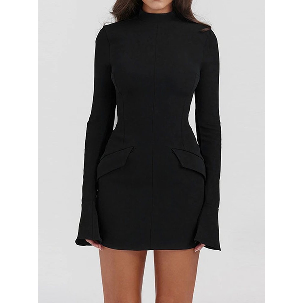 Autumn Office Lady Mini Dress Women Streetwear Long Sleeves