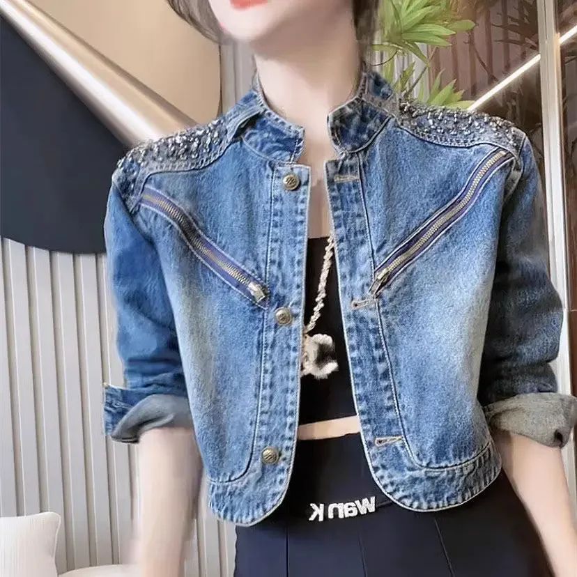 2024 Cropped European Style Women's Denim Short Jacket Embro