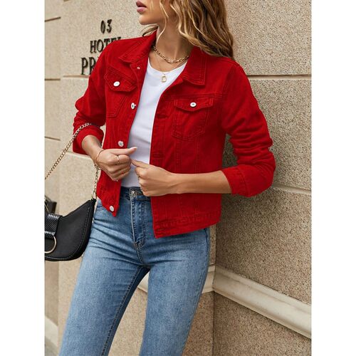 Denim Jacket For Women 2025 Solid Color Black Blue Yellow Pi