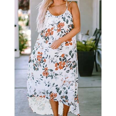 Plus Size Floral Print Tank Dress for Women - Casual Sleevel
