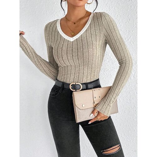 Women's Slim Sexy Knit Long Sleeve Top Women's V-Neck Neck E