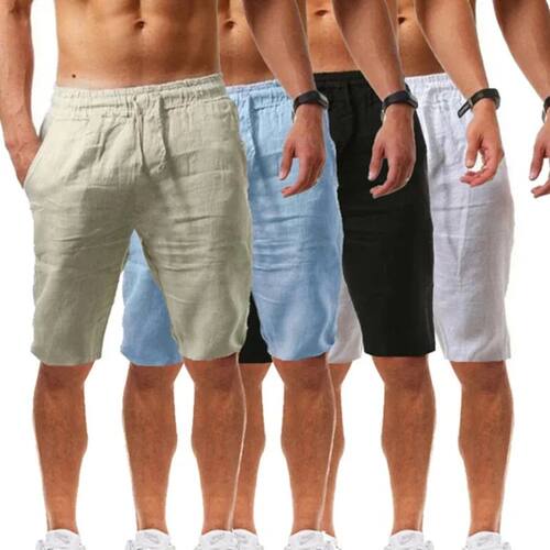 Men's Cotton Shorts Pants Male Summer Breathable Solid Color