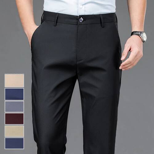 Male Pants Stretch Solid Black Smart Casual Men's Trousers O