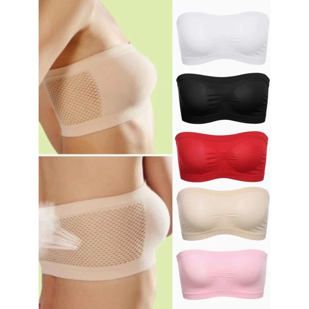 Women Bandeau Strapless Seamless Padded Bra Tube Tops Solid