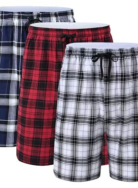 3Pcs Men's 100% Cotton Underwear Boxers Shorts Suit, Plaid P