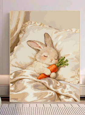 宝藏湾 数字油画diy晚安兔兔肌理画填充油画高难度装饰画数字画