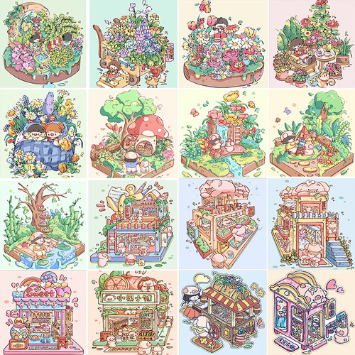 宝藏湾 diy数字油画猪猪系列填充儿童卡通填色解压油彩画画数字画