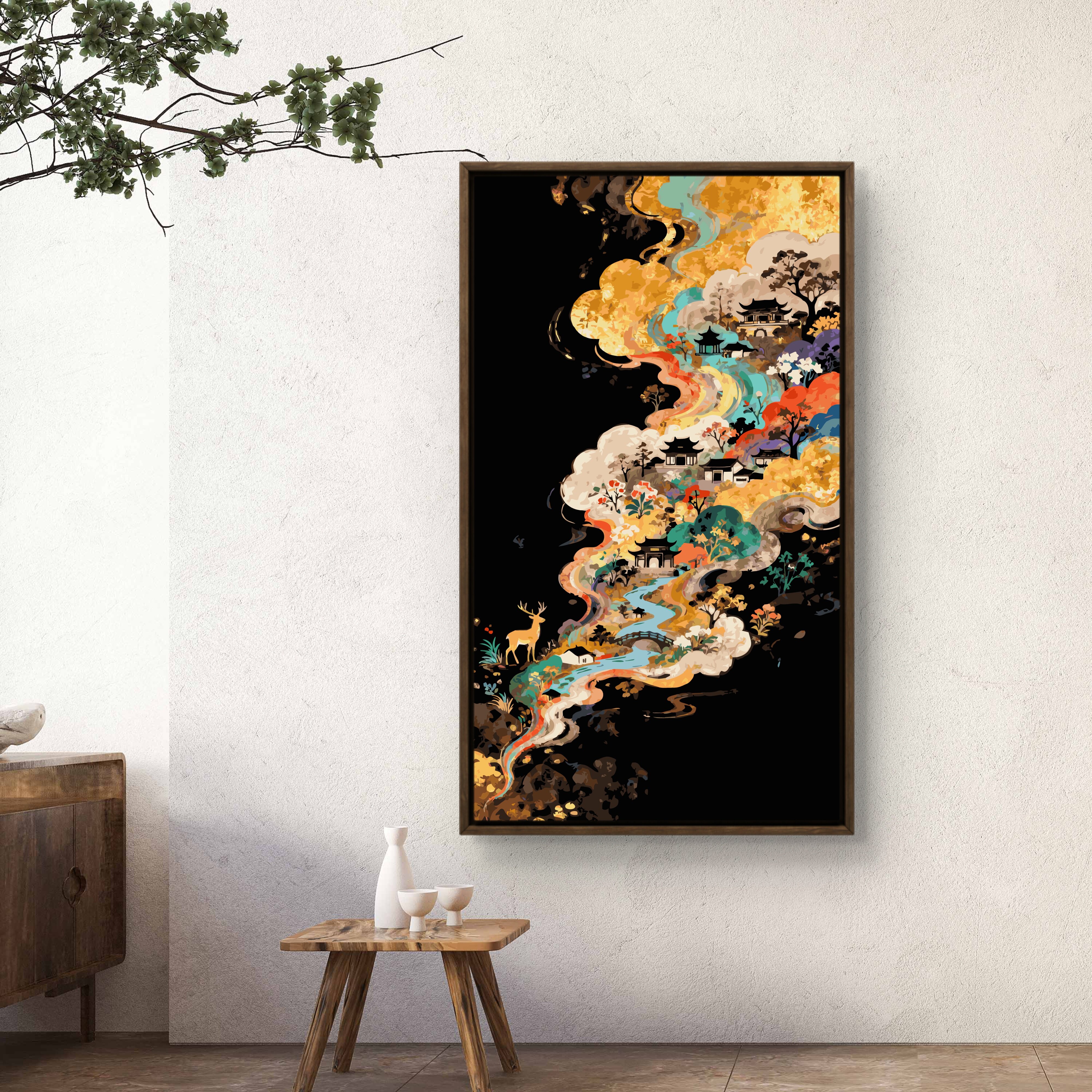 宝藏湾 数字油画diy鹿踏金梦唯美填充油画绘画高还原装饰数字画
