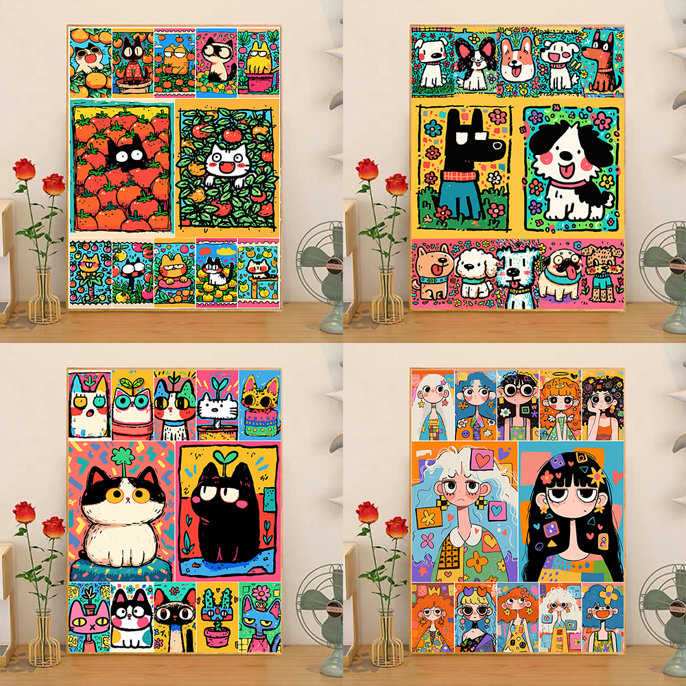 宝藏湾 数字油画diy【多巴胺合集】填充绘画可爱填色数字画独家画