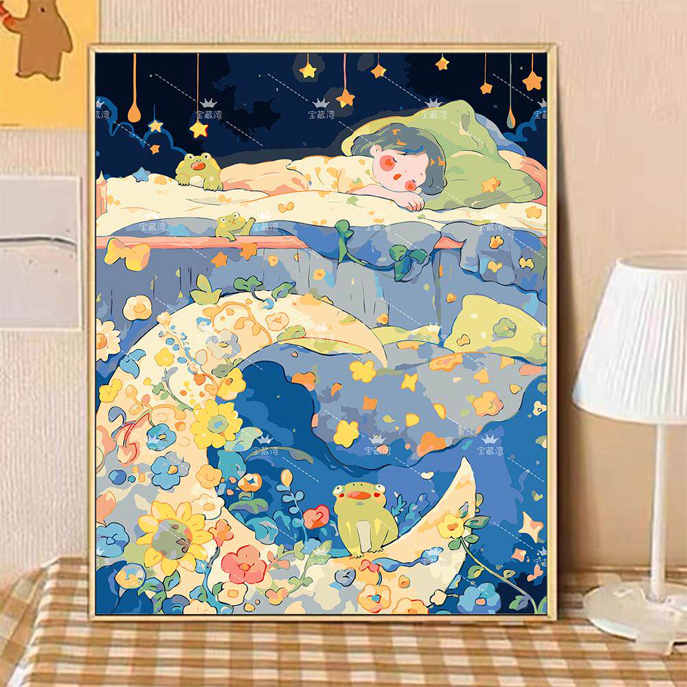 【做个好梦】八代背板 治愈可爱DIY数字油画丙烯手工装饰画