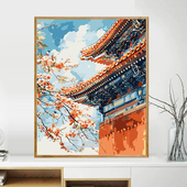 古风建筑 填色手绘数字画减压油彩画涂色 数字油画diy填充2024新款