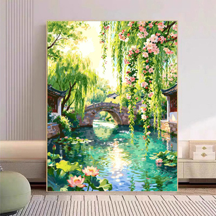 宝藏湾 饰画数字 数字油画diy江南春韵小镇肌理画填充油画高难度装