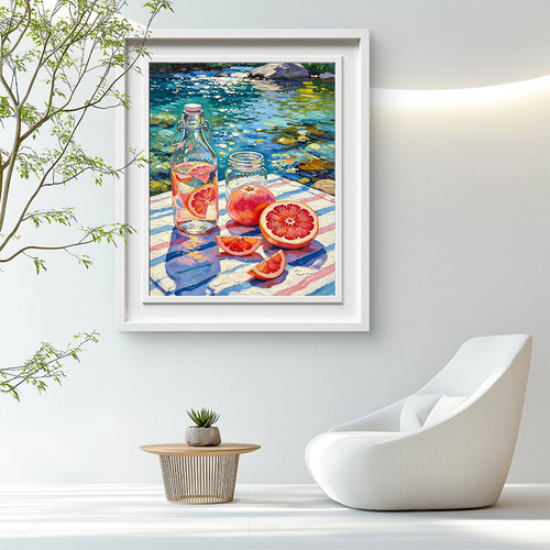 宝藏湾 数字油画di西柚晴光肌理填充风景多色油画高还原装饰画