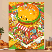 宝藏湾 美食时刻diy数字油画丙烯填充手工减压油彩画 爆炸安仔