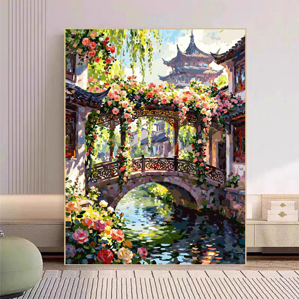 宝藏湾 数字油画diy江南花事治愈肌理画花卉填充油画高难度装饰画