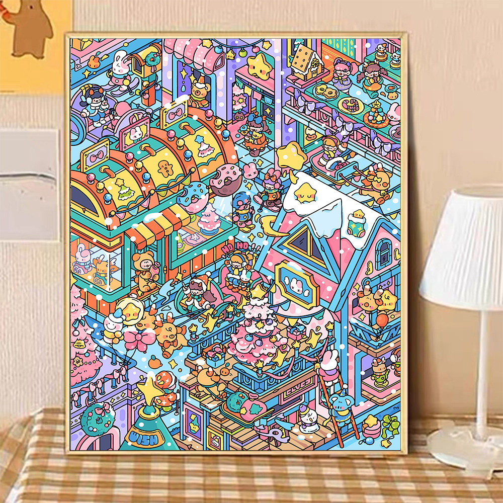 宝藏湾 数字油画diy雪村派对可爱治愈填色多色填充数字画独家画,家居饰品,DIY/数字油画,淘宝优惠券,粉丝福利购,淘宝优惠卷