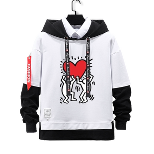 凯斯哈林涂鸦大师Keith Haring假两件连帽卫衣男女儿童装学生外套