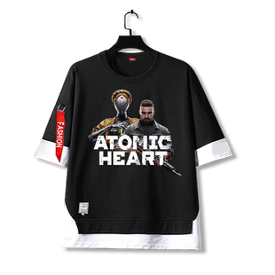原子之心Steam游戏ps5假两件短袖T恤衫男女儿童装学生5五分袖中袖
