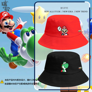 超级马里奥兄弟耀西游戏周边渔夫帽子男女儿童装学生遮阳防晒盆帽