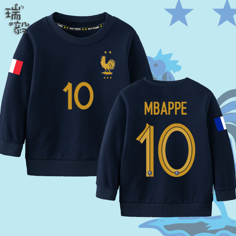 法国队队服足球迷服圆领卫衣男女儿童装学生长袖