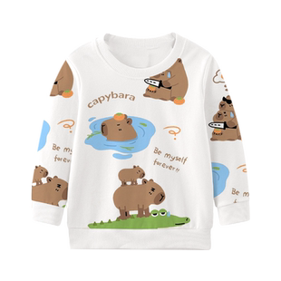 卡皮巴拉可爱水豚君卡比巴卡通周边圆领卫衣男女儿童装学生款长袖