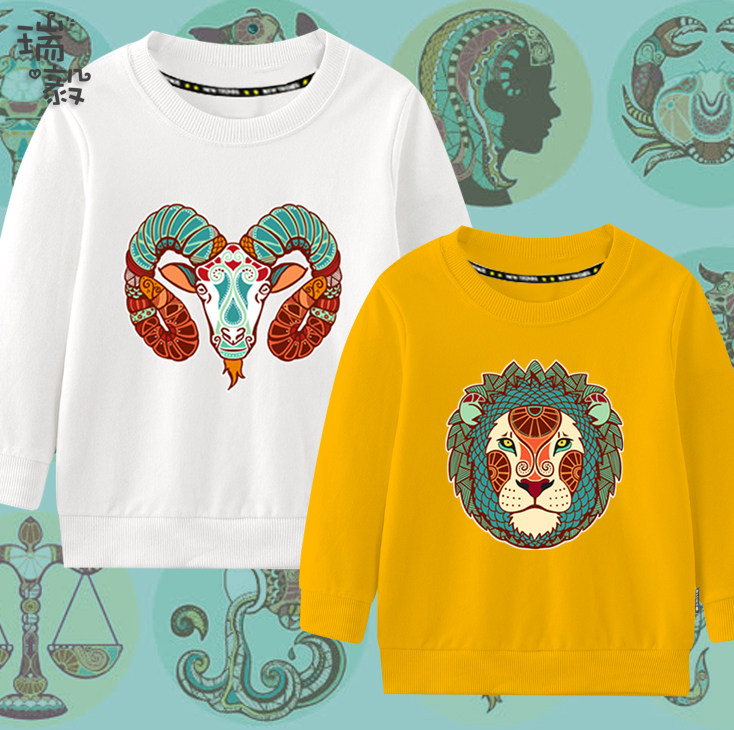 十二星座金牛狮子射手双子座圆领卫衣男女大中儿童装学生长袖衣服