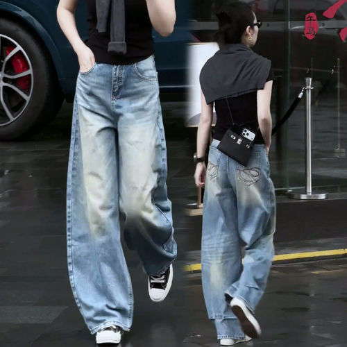 高档浅蓝色弯刀牛仔裤女2026新款