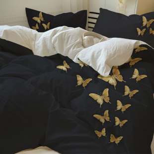 复古黑金蝴蝶法式四件套2025床上用品水洗棉学生单人宿舍三件套