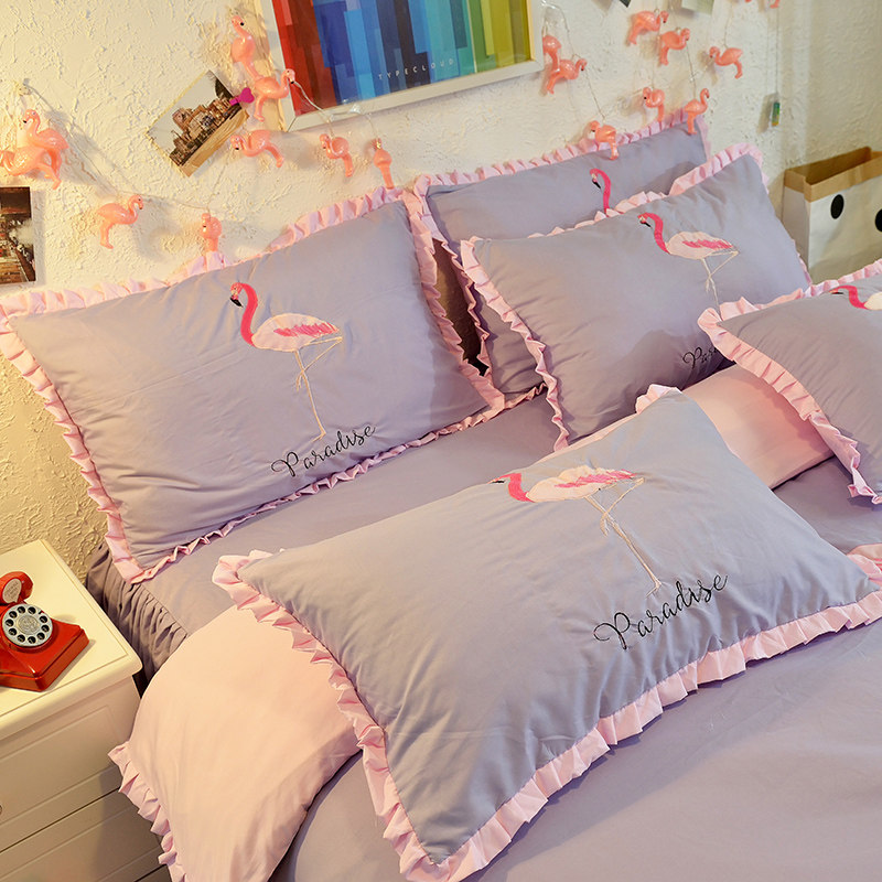 韩版花边公主风全棉纯棉单人枕套粉色卡通绣花48x74cm枕头套2只装,床上用品,枕套,淘宝优惠券,粉丝福利购,淘宝优惠卷