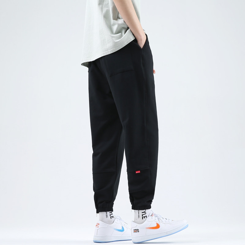 针织裤子男春夏薄款小个子八分裤宽松束脚卫裤大尺码休闲九分运动