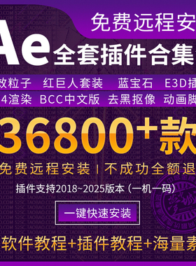 远程安装Ae2025全套插件合集一键中文包E3D蓝宝石BCC红巨人粒子24