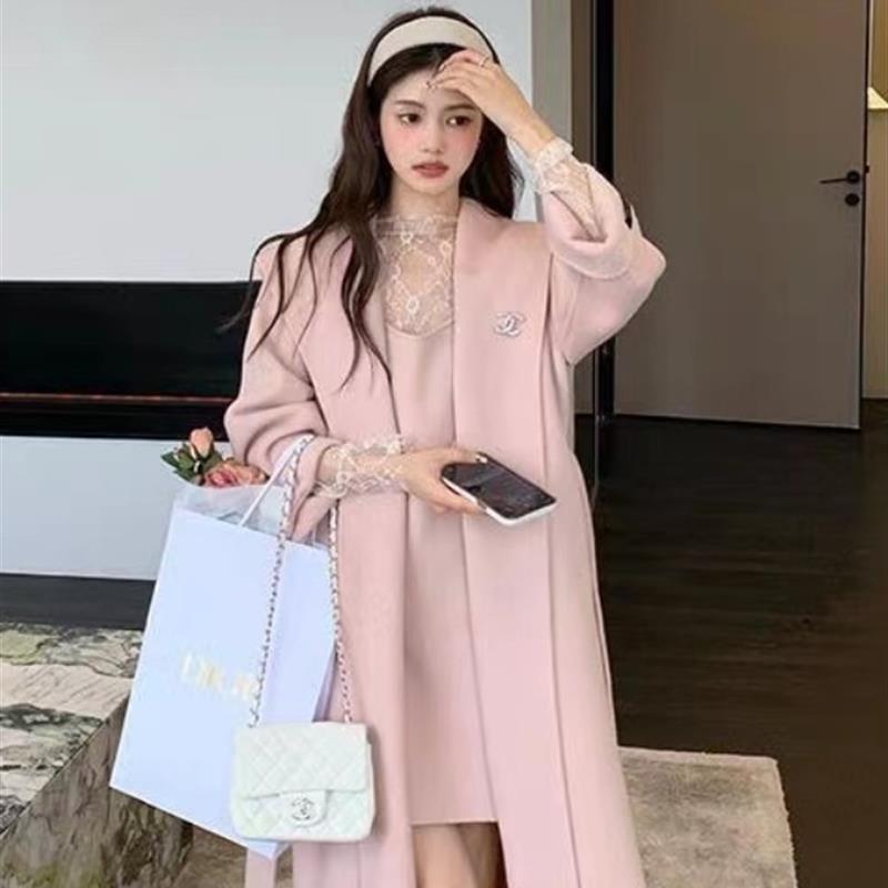 粗HUA呢大衣女呢子2023秋冬新款韩系小个子中长款高级感毛呢外套