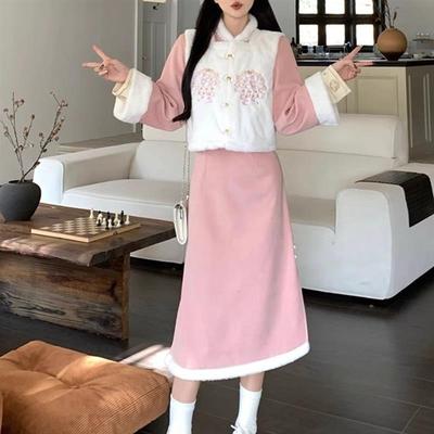 秋冬季大码复古新中式国风改良旗袍连衣裙气质马甲高级感两件套装