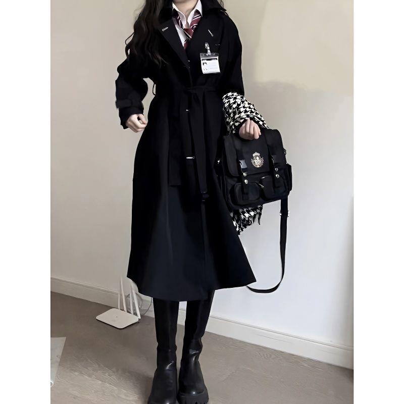 春秋新款中长款过膝学院风衣女气质学生韩系复古宽松jk大衣外套潮