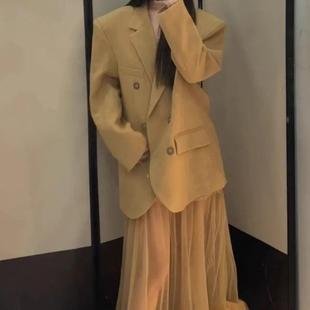 高端御姐气质女神范宽松西装 外套拼接网纱半裙洋气炸街两件套春装
