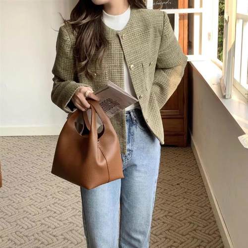 2022新款女包小众纯色手提水桶包时髦气质单肩斜挎子母包菜篮子包