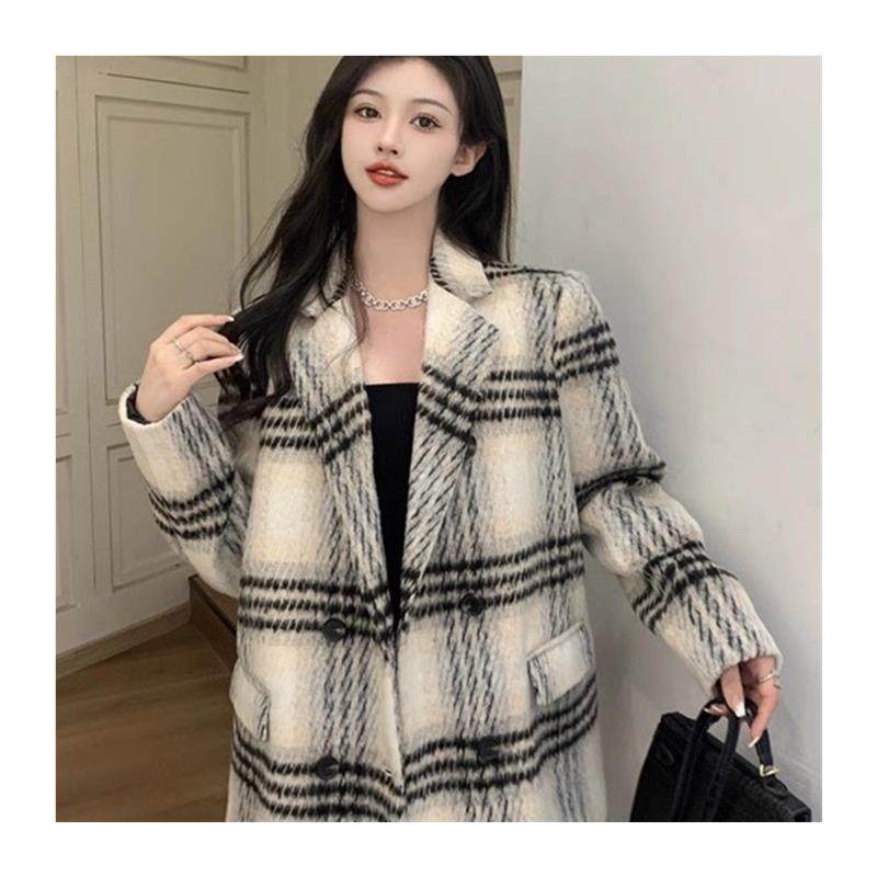 冬季穿搭高级感复古格子毛呢外套女秋冬中长款宽松休闲西装大衣服,女装/女士精品,时尚套装,淘宝优惠券,粉丝福利购,淘宝优惠卷