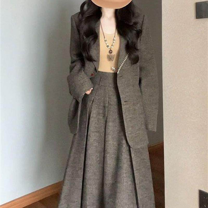 韩系胖mm毛呢外套大码套装女秋冬搭气质收腰遮肉显瘦百褶半身长裙,女装/女士精品,时尚套装,淘宝优惠券,粉丝福利购,淘宝优惠卷