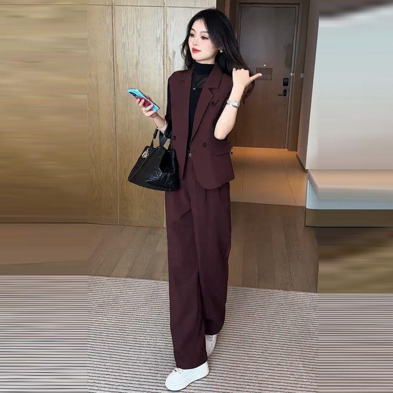 轻奢气质职业女装两件套秋季新款西装马甲韩版西装直筒阔腿裤子