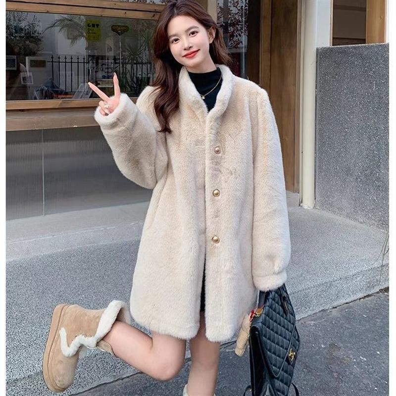 秋冬皮草2025新款立领加厚环保毛毛外套女大衣中长款百搭宽松爆款
