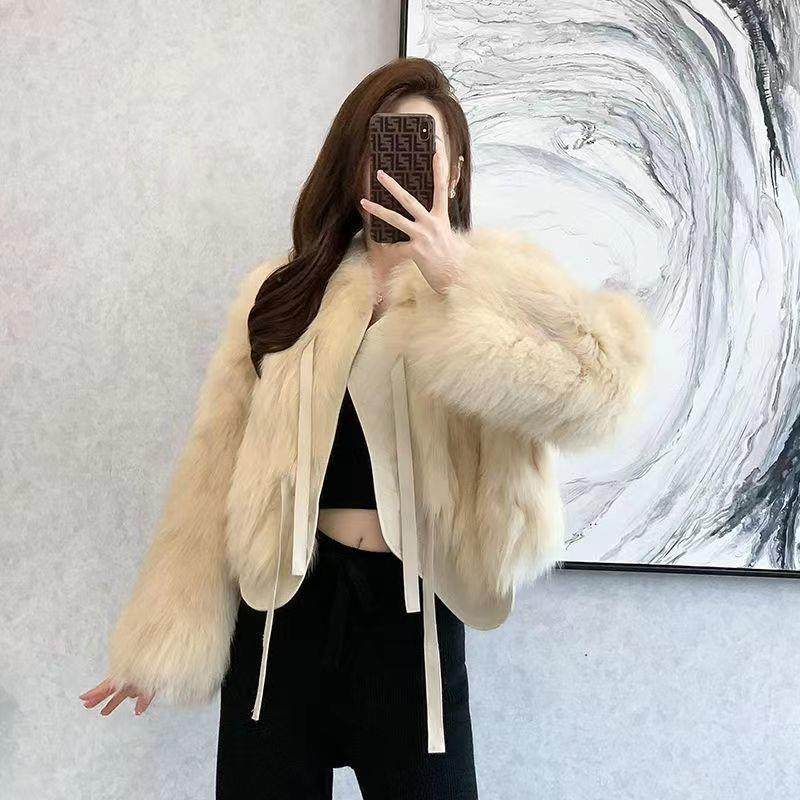 2026秋冬新款仿狐狸毛皮草外套女韩版百搭系带短款上衣尊贵名媛风,女装/女士精品,时尚套装,淘宝优惠券,粉丝福利购,淘宝优惠卷